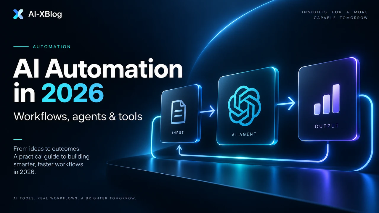 AI Automation in 2026 editorial cover about workflows, agents and tools