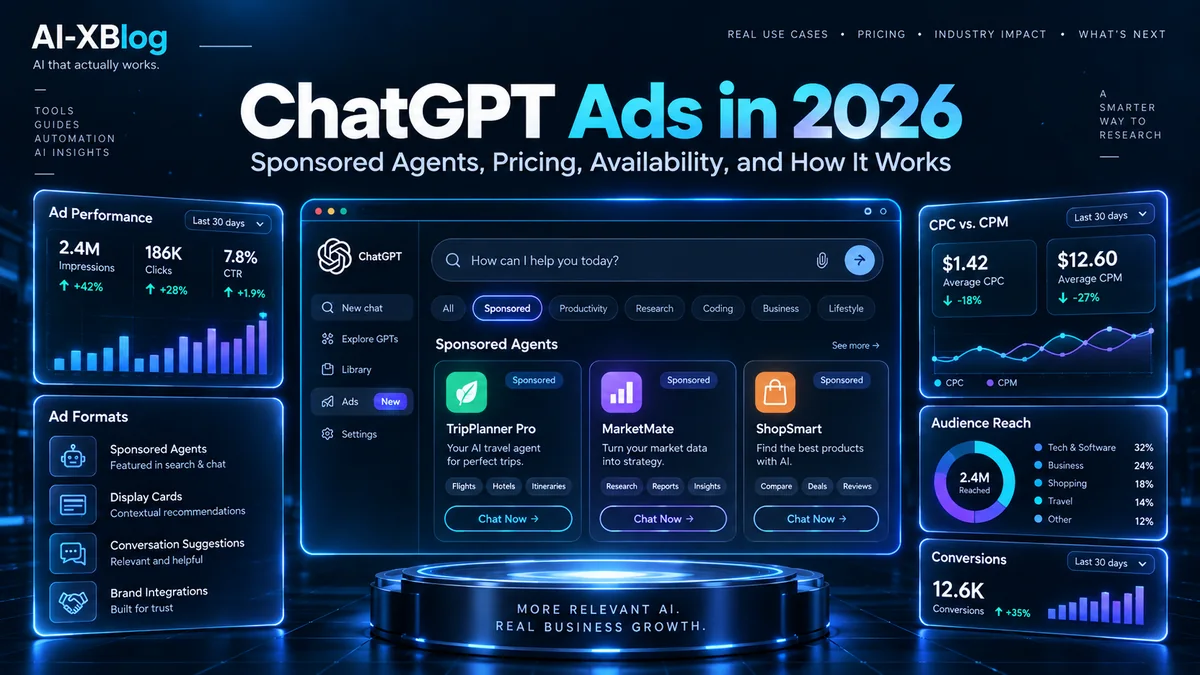 ChatGPT Ads in 2026 with sponsored agents, pricing, availability, and ad formats
